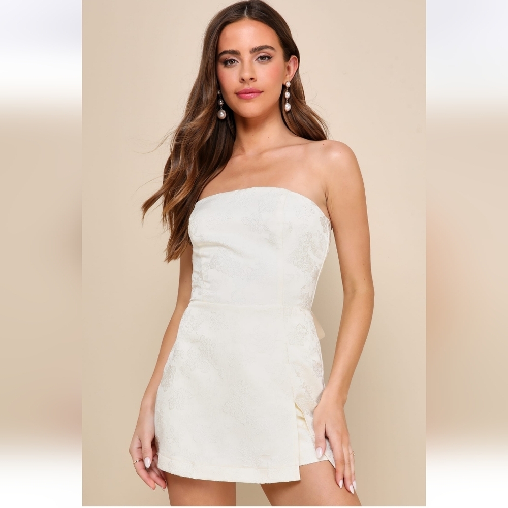 Lulu's Ivory Jacquard Orfanza Tieback Skort Romper XS Bridal Girly Feminine Boho
